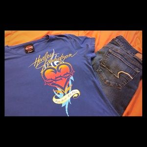 Women's Harley Davidson t-shirt. Blue. Size L